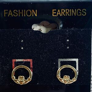 Claddagh Stud Earrings Gold Plated Embossed Design Irish Heritage Jewelry